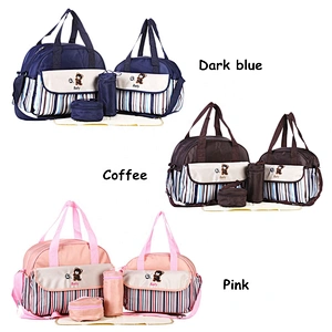 Multifunctional Fashion Mummy Maternity Bag 5 Pieces Set Polyester Baby Diaper Bag With Changing Pad