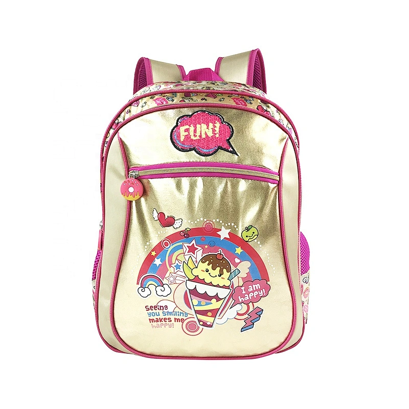 New design high quality student bag backpack golden backpack leather school bags for girls with fantasy fabric