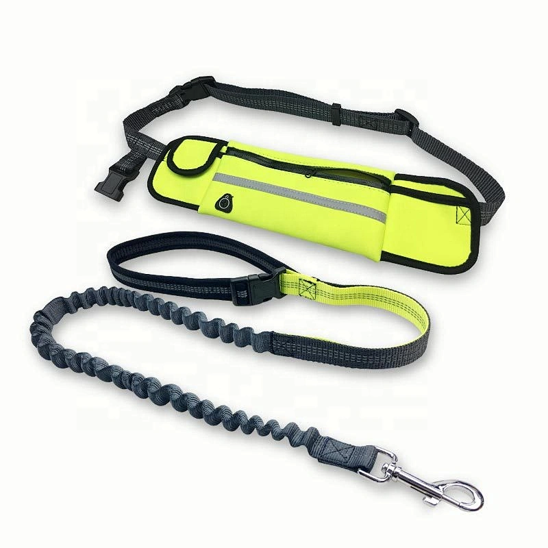 Wholesale Custom Nylon Reflective Bungee Hands Free Jogging Dog Leash With Waterproof Waist Bag