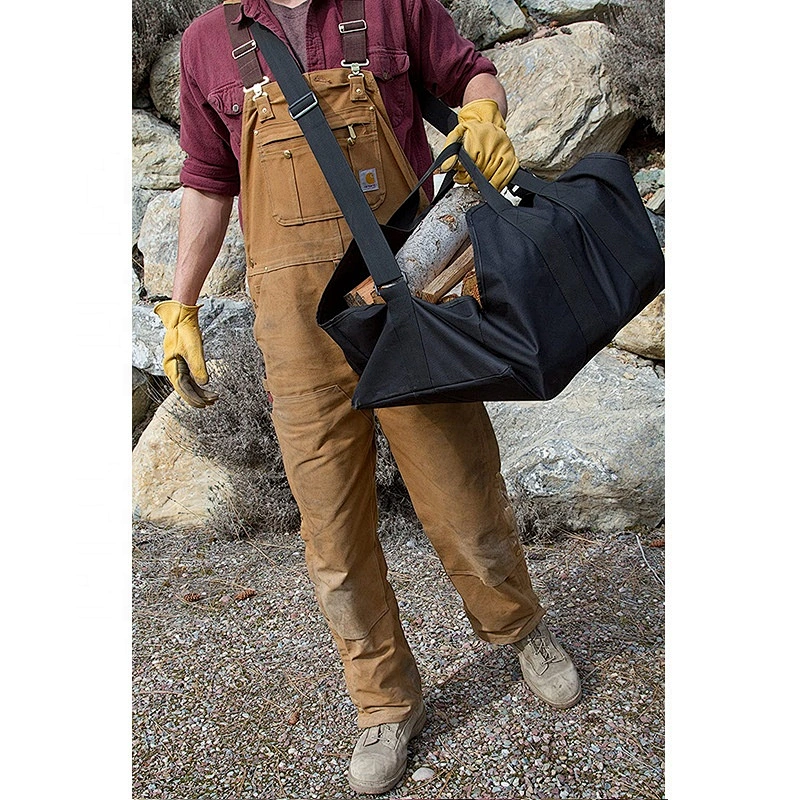 Log Carrier Waxed Canvas Bag Wood Holders Fireplace Stove Accessories