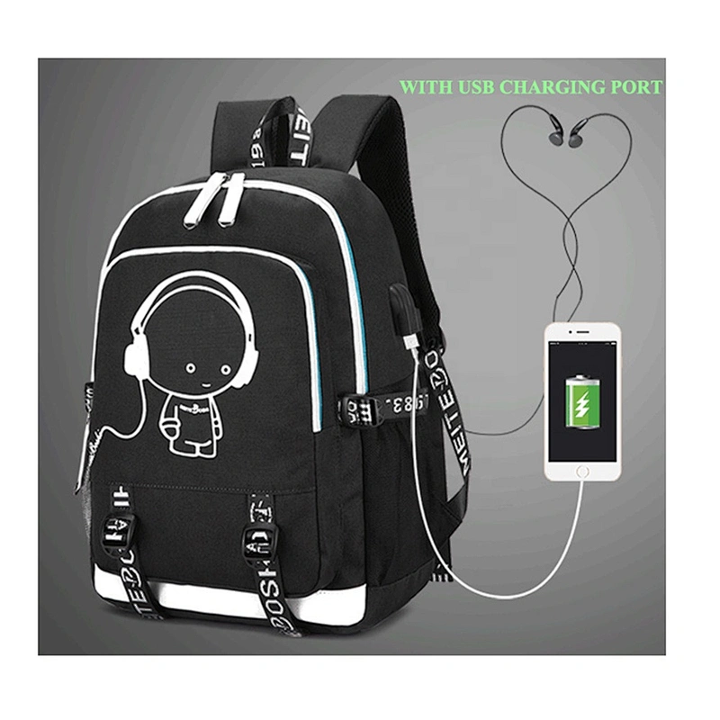 Wholesale reflective Kids polyester backpack Luminous Student laptop Backpack Bag USB Black School Bags For Men backpack