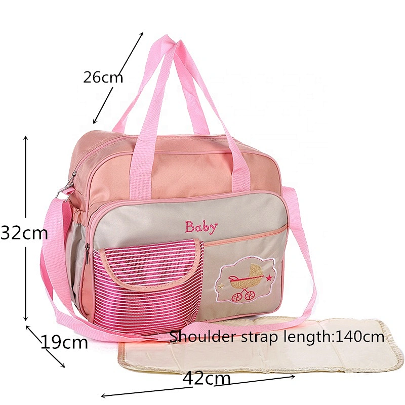 Multifunctional Fashion Mummy Maternity Bag 5 Pieces Set Polyester Baby Diaper Bag With Changing Pad