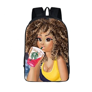 Factory backpack women Africa Beauty Princess Girls Children School Bags Brown Book Bag
