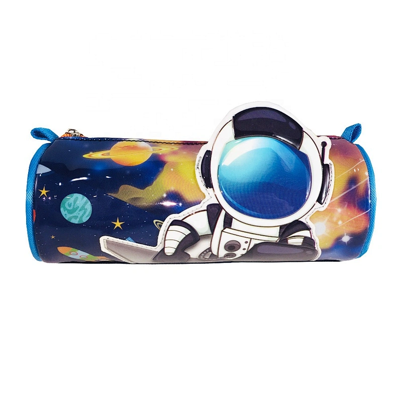 Cheap Promotional gift Custom Holographic Stationery Space Cylindrical Kids Pencil Case Pencil Bag