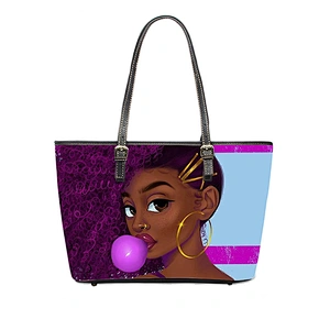 New PU bag lady satchel shoulder bag hand bag big wave African girls art handbag