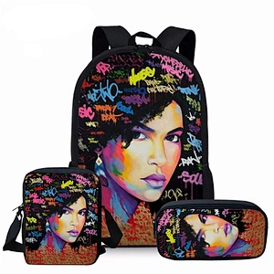 Children 3pcs/set School Bags for Kids Black Art African Girl Printing School Bag Teenagers Shoulder Bagpack Satchel bag