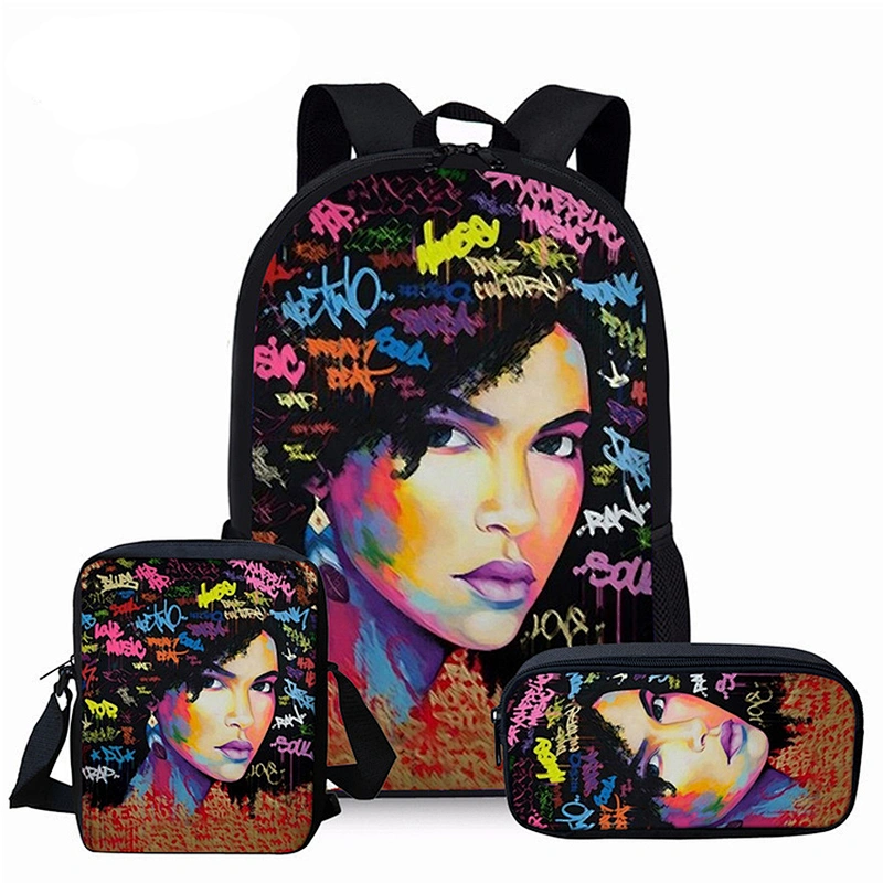 Children 3pcs/set School Bags for Kids Black Art African Girl Printing School Bag Teenagers Shoulder Bagpack Satchel bag