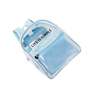Clear travel pvc bag promotional blue for girl travel plastic bag school backpack