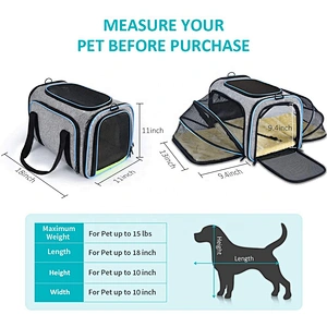 Airline Approved  Expandable Foldable Soft-Sided Dog Carrier 3 Open Doors 2 Reflective Tapes Pet Bag Carrier for Cats and Dogs