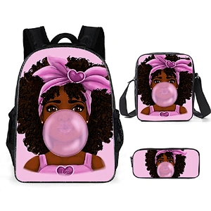 Children School Bags Black Art African Girl Printing 3pcs/set School Bag for Kids School Bagpack Teenagers Book Bags Set