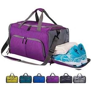 Women's Purple Gym Duffle Bag with Shoe Compartment and Wet Pocket for Swim Sports Travel Gym Bag Foldable Weekend Bag