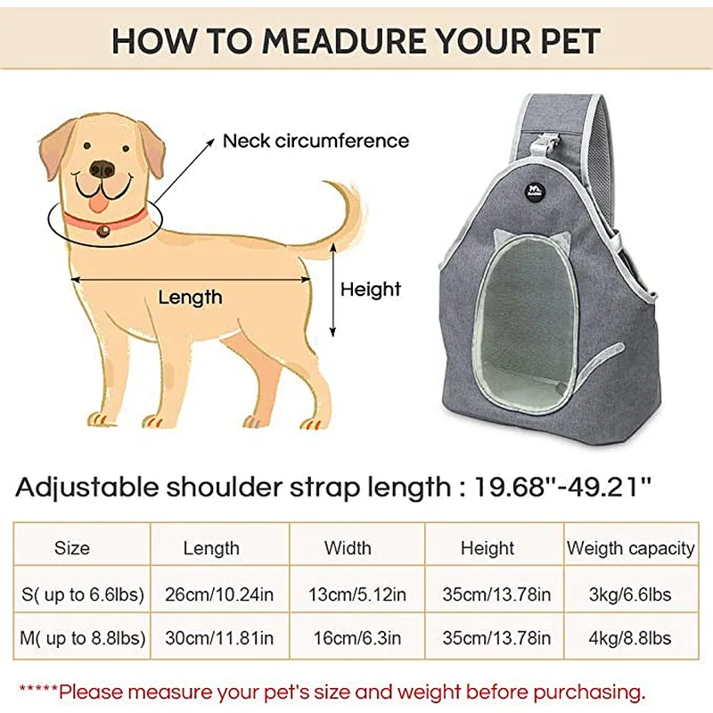 Hand-free sling for small cats and dogs for outdoor travel breathable mesh  machine washable pet backpack