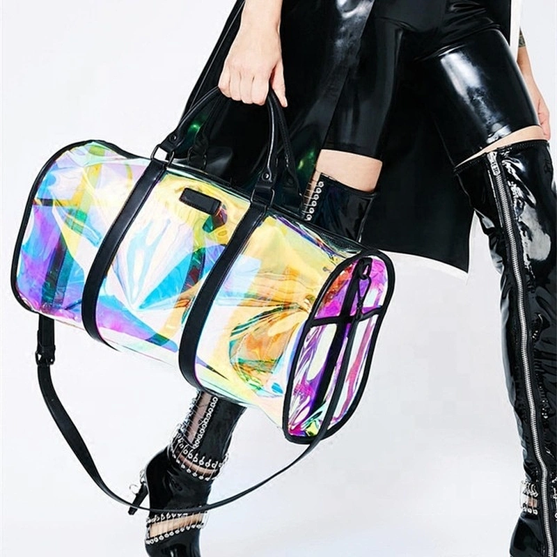 Women Stylish Eco-friendly Custom Print Logo Transparent Clear Jelly Beach Bag Waterproof PVC Duffel Bag Gym Sport Duffle Bag