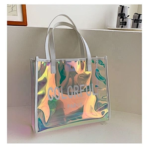 PVC tote jelly handbags with metal hasp closure washable shopping bags