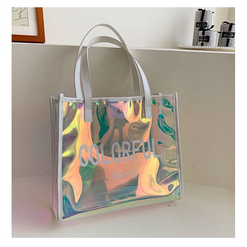 PVC tote jelly handbags with metal hasp closure washable shopping bags