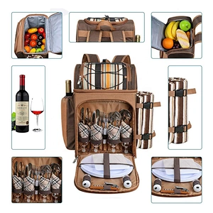 BSCI audit factory Custom logo 4 Person detachable Picnic backpack bag wine cooler bag thermal lunch insulated cooler bag