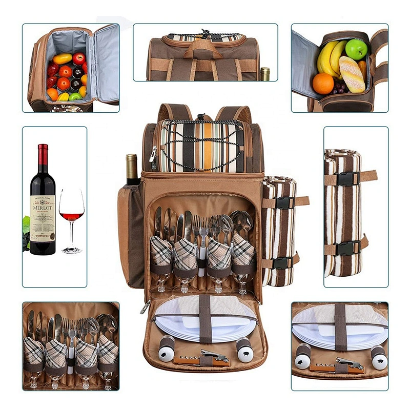 BSCI audit factory Custom logo 4 Person detachable Picnic backpack bag wine cooler bag thermal lunch insulated cooler bag