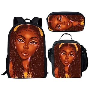 African Black Girl Africa Art Design Custom Cartoon Printed High Quality Lunch Bag Backpack For Kids Cheap School Bags set