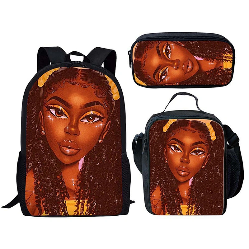 African Black Girl Africa Art Design Custom Cartoon Printed High Quality Lunch Bag Backpack For Kids Cheap School Bags set