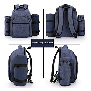 Picnic Backpack Cooler Bags for 4 Person with Cooler Compartment, Detachable Bottle Wine Holder, Fleece Blanket, Plates,Cutlery