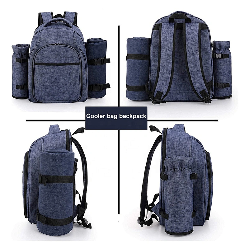 Picnic Backpack Cooler Bags for 4 Person with Cooler Compartment, Detachable Bottle Wine Holder, Fleece Blanket, Plates,Cutlery