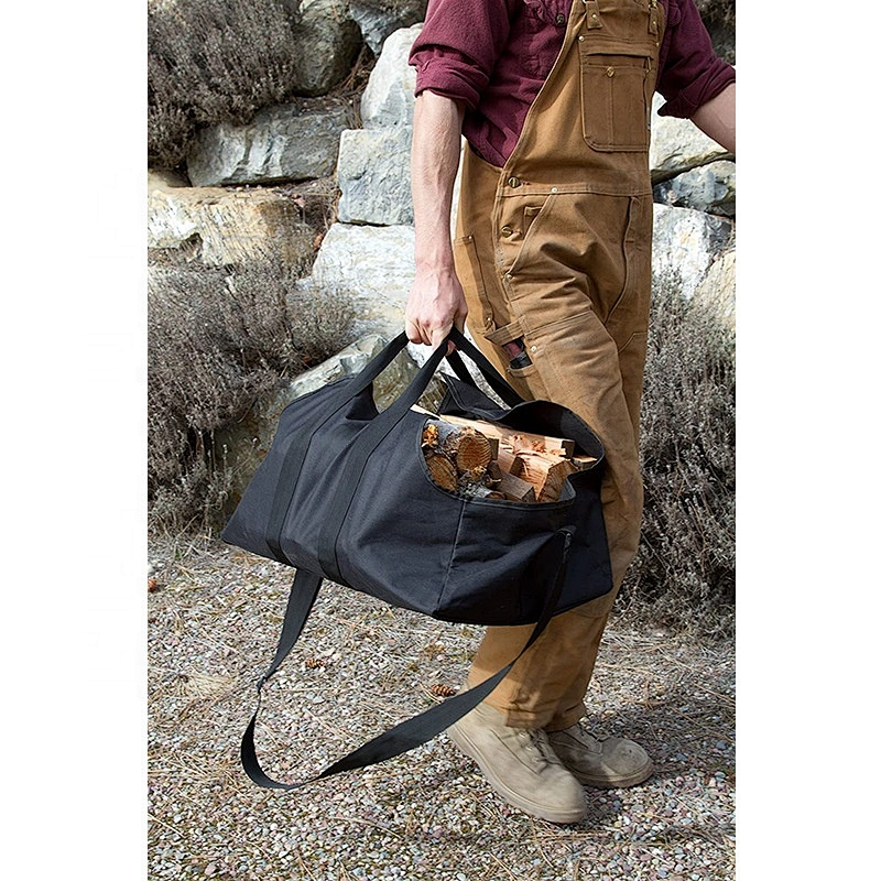 Log Carrier Waxed Canvas Bag Wood Holders Fireplace Stove Accessories