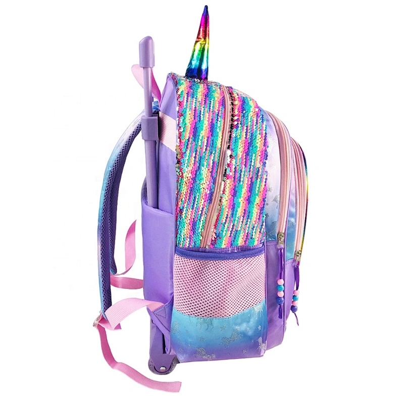 3-6 Grades Unicorn School Bags Kids Travel Rolling Luggage children's Trolley Girls Backpack Child Sequin Book Bag