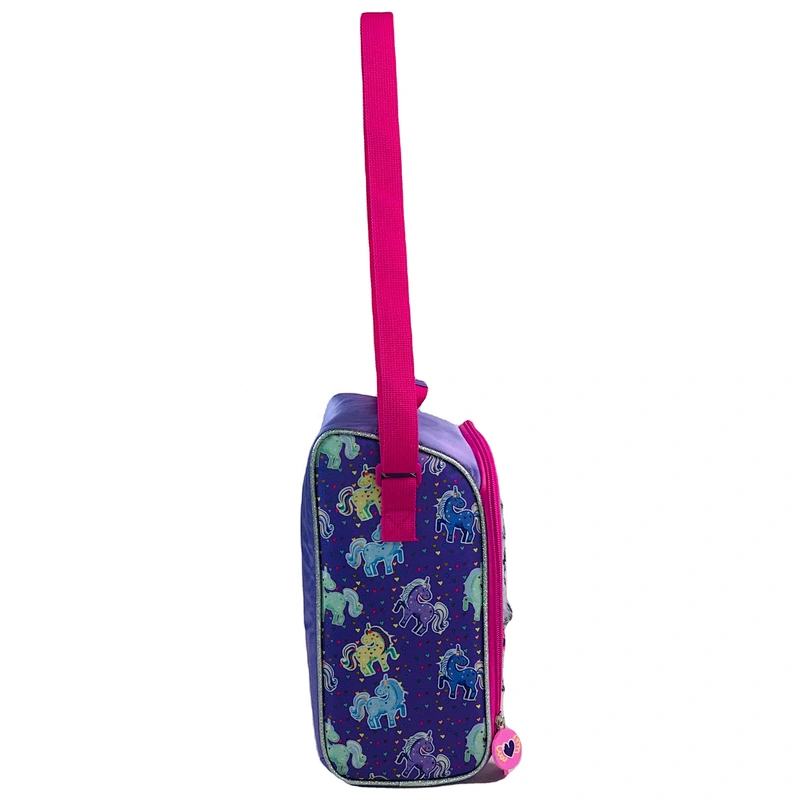 Fashion shiny holographic unicorn long hair plush material Insulated Lunch Cooler Bags Box Backpack For Kids