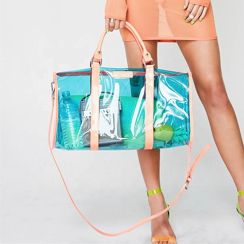 Transparent Clear Waterproof PVC Duffel Bag Holographic Laser Duffle Bag Travel Bags for Women Metallic Shiny Glitter Bag