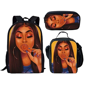 African Black Girl Africa Art Design Custom Cartoon Printed High Quality Lunch Bag Backpack For Kids Cheap School Bags set