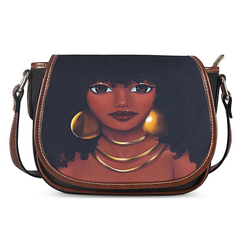 Customized African Girl satchel PU single-shoulder cross-body bag for lady