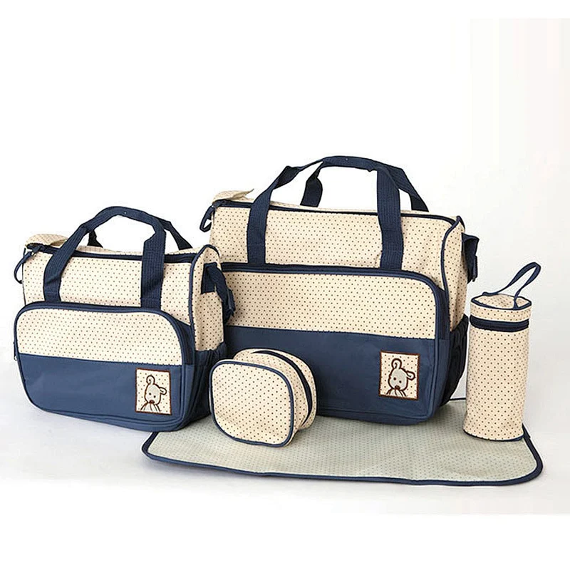 Multi function 5pcs baby diaper bag set baby nappy bag luiertas with changing pad mommy Tote diaper bags baby