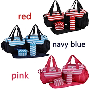 New style foreign trade fashion stripe mommy bag five-piece flower cloth waterproof multi-function large capacity