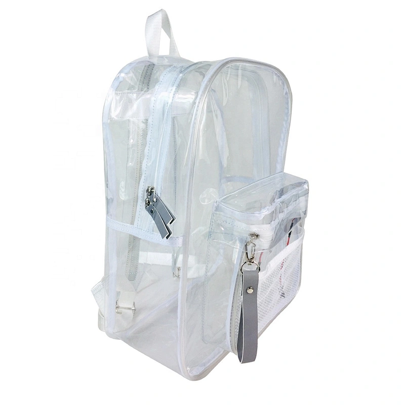 Custom Logo Clear PVC Backpacks bag Smooth Sports Clear Transparent pvc bag with flash light pipping