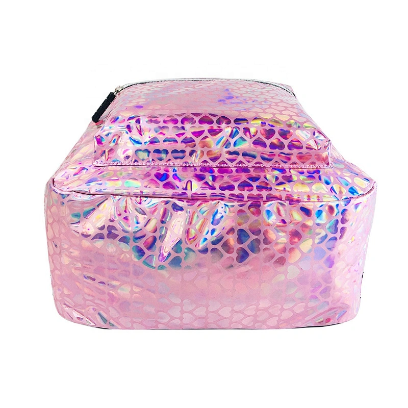 Shiny Pink Color Holographic Laser PU Leather Backpacks high class student school bags Casual Women Girls Custom Waterproof bag