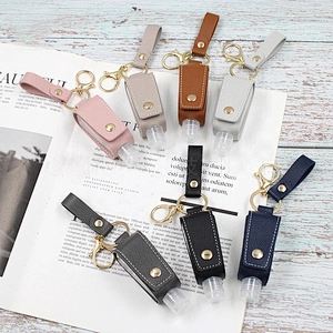 T-shaped PU leather hand sanitizer leather set 30ml alcohol disinfectanted  bottle set key chain pendant