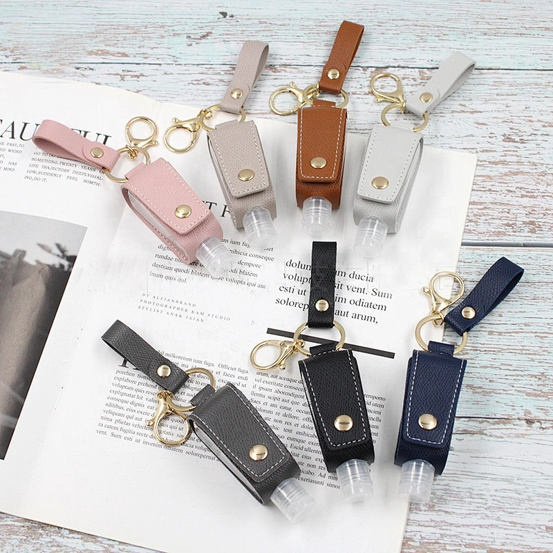 T-shaped PU leather hand sanitizer leather set 30ml alcohol disinfectanted  bottle set key chain pendant