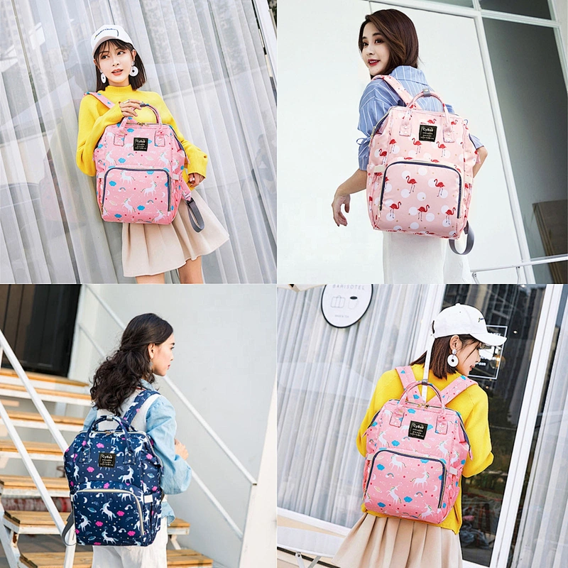 New Fashion Multi-Function Flamingo Print Waterproof Diaper Bag Backpack Large Capacity Mum Traveling Bags