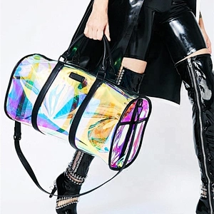 Transparent Clear Waterproof PVC Duffel Bag Holographic Laser Duffle Bag Travel Bags for Women Metallic Shiny Glitter Bag