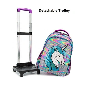 cute sequin detachable trolley backpack 3 pcs children school bags sets sac ecole licorne unicorn school trolley bag for girls