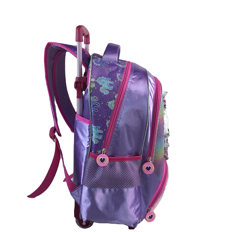Wholesale large capacity Cartoon Plush Unircon Children school trolley bag backpack girls with wheels
