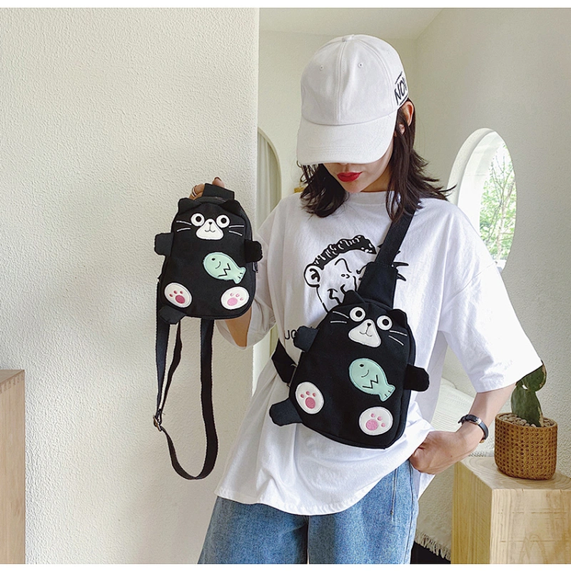 Fashion Trendy Shoulder Female Canvas Cute Lady Messenger Bag A new cartoon cat on Instagram