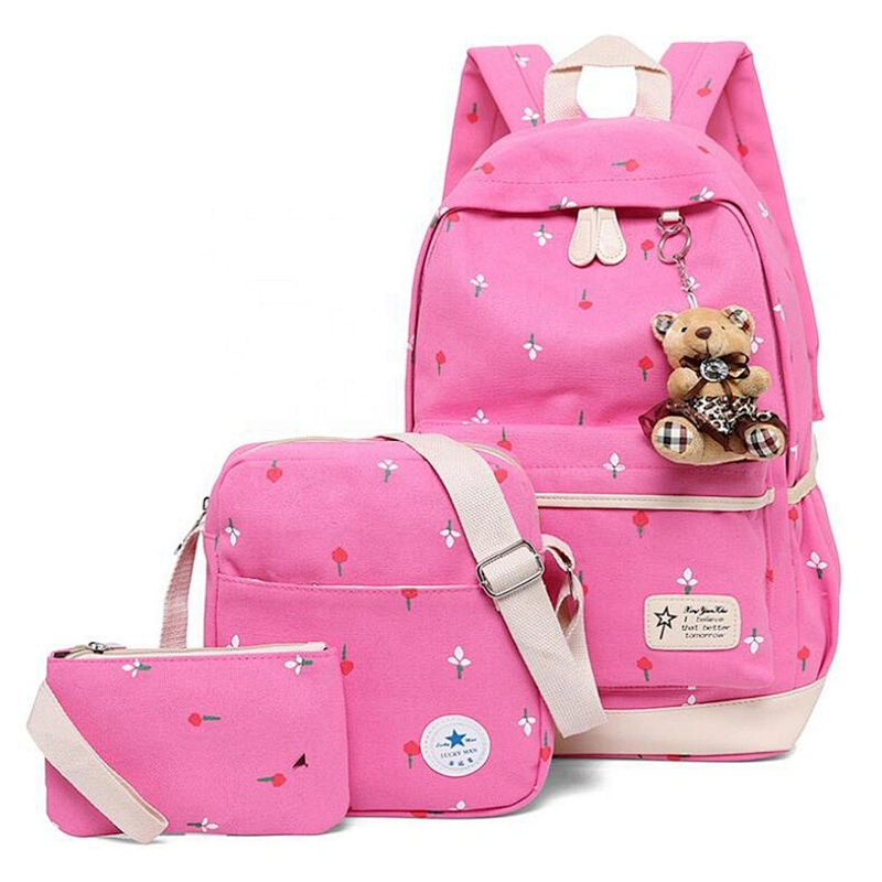 2020 Hot sale 3 Pieces set Cute cartoon Bear Student shoulders bag back to school bags polyester kids backpack set for girls