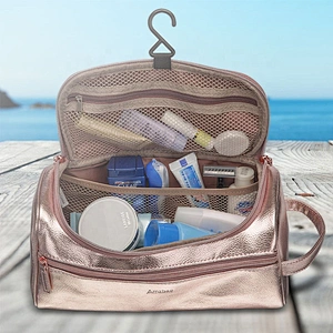 women's hook travel cosmetic bags portable cosmetics storage bag multifunctional waterproof PU leather makeup bag