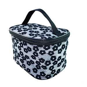OEM/ODM Waterproof daisy embroidery Women Travel Makeup Organizer Cosmetic bag basket Case Bags with handles