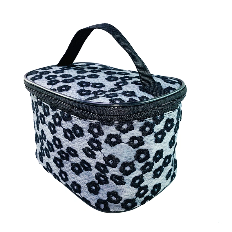 OEM/ODM Waterproof daisy embroidery Women Travel Makeup Organizer Cosmetic bag basket Case Bags with handles