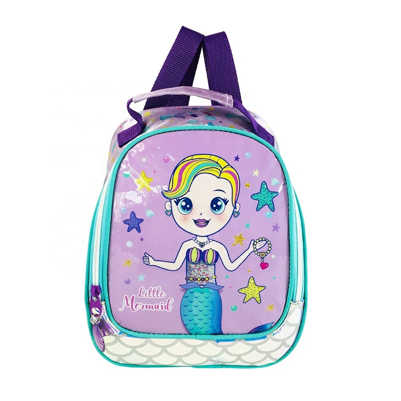 custom cartoon mermaid cooler tote bag portable food delivery lunch picnic box for school kids girls with reflective material