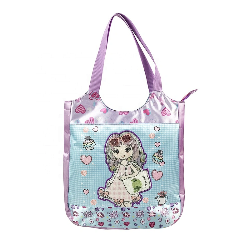 OEM fashion Girls Fashion school Customized Logo Style Hand bag tote bags with custom printed logo tote bag polyester