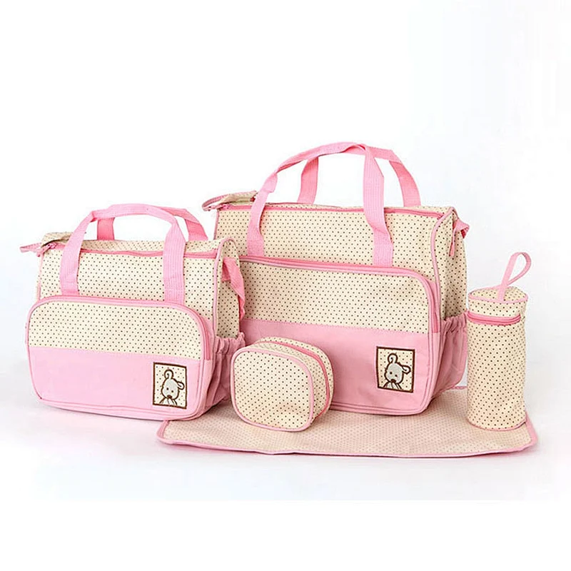 Multi function 5pcs baby diaper bag set baby nappy bag luiertas with changing pad mommy Tote diaper bags baby