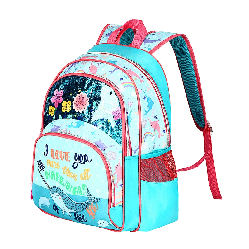 Bag Shiny Cartoon Stylish Narwhale schoolbag kids bags school bags children for girls backpack,  glitter and pvc printing